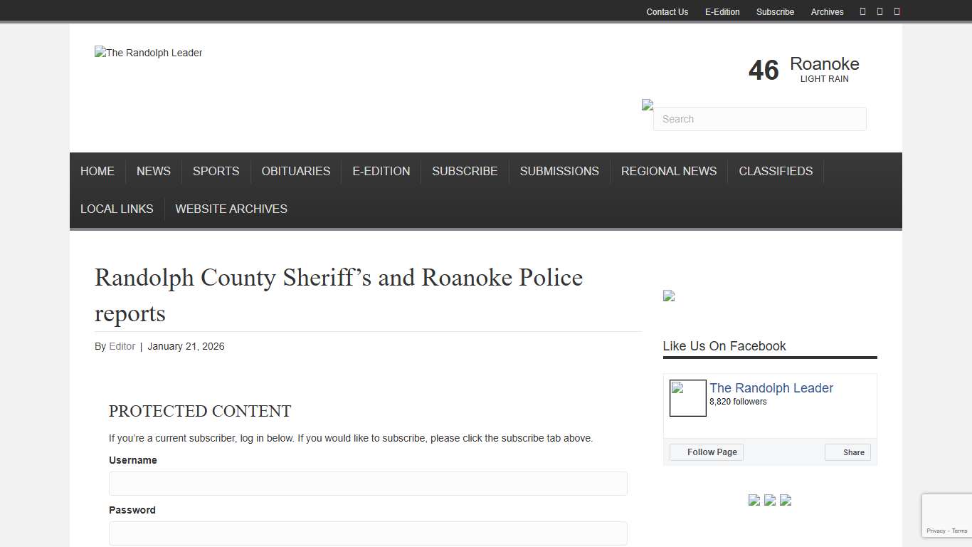 Randolph County Sheriff’s and Roanoke Police reports – The Randolph Leader